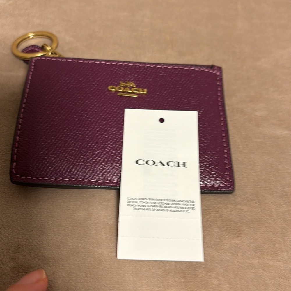 New Coach XGrain Mini ID SKNY Key & Card Holder only- Deep Berry - Picture 10 of 14